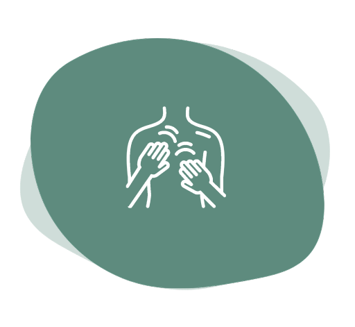 Hands massaging shoulders icon on green background.
