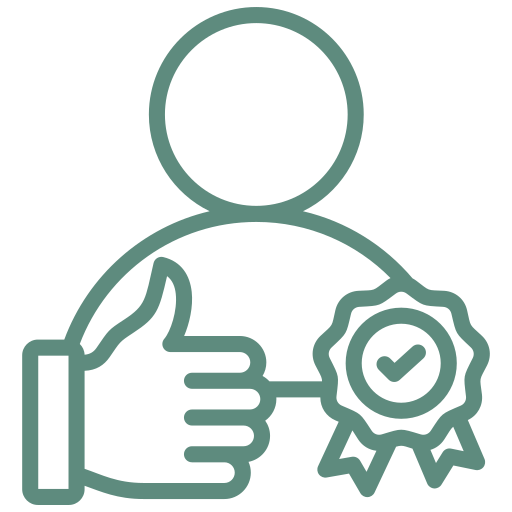 Person icon with thumbs up and badge.